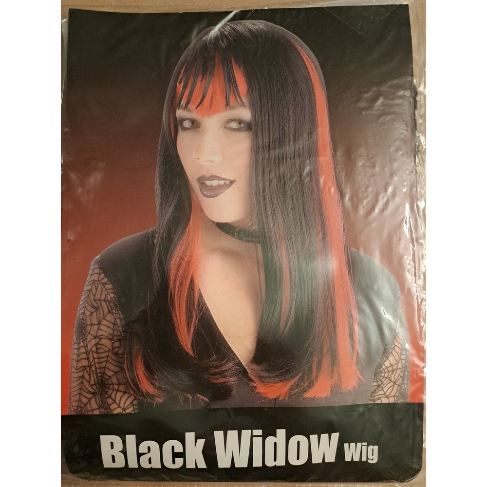 Pony Express Creations Black Widow Wig Black Orange Straight Costume 190462BKR